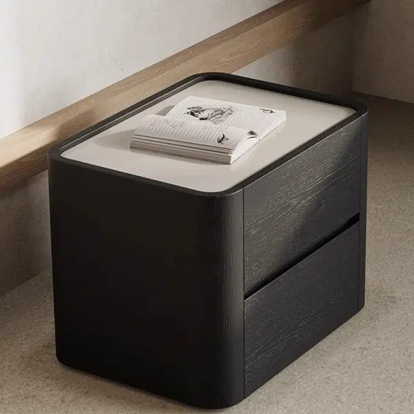 Contemporary Nordic Wood Rectangular Nightstand With 2-Drawer For Bedroom & Living Room - Image 3