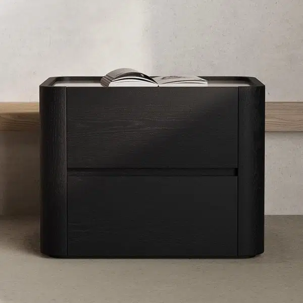 Contemporary Nordic Wood Rectangular Nightstand With 2-Drawer For Bedroom & Living Room - Image 2