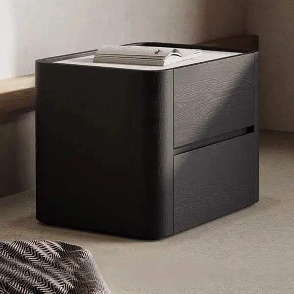 Contemporary Nordic Wood Rectangular Nightstand With 2-Drawer For Bedroom & Living Room - Image 10