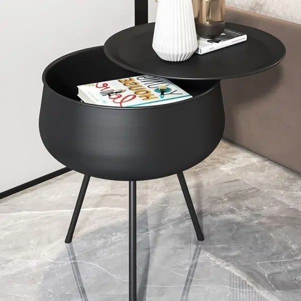 Contemporary Nordic Iron Round Nightstand With 1-Storage For Bedroom And Living Room - Image 10