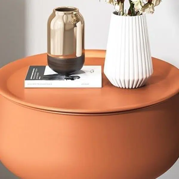 Contemporary Nordic Iron Round Nightstand With 1-Storage For Bedroom And Living Room - Image 6