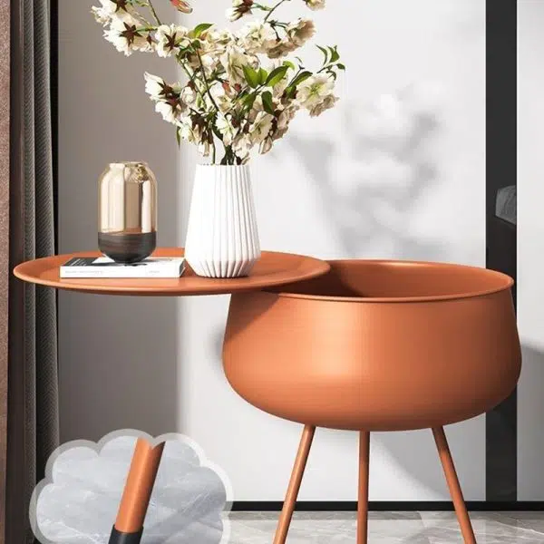 Contemporary Nordic Iron Round Nightstand With 1-Storage For Bedroom And Living Room - Image 11