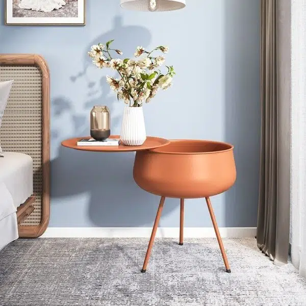 Contemporary Nordic Iron Round Nightstand With 1-Storage For Bedroom And Living Room - Image 13