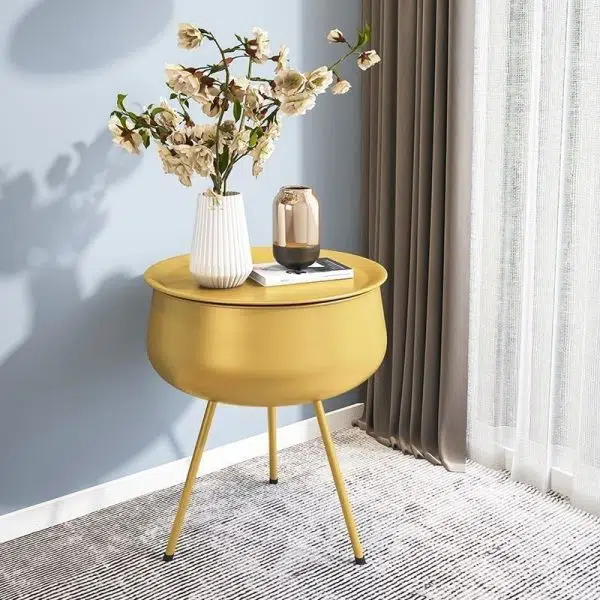 Contemporary Nordic Iron Round Nightstand With 1-Storage For Bedroom And Living Room - Image 2