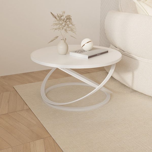 Contemporary Nordic Rock Slab & Iron Round Top X-Base Coffee Table For Living Room And Bedroom - Image 2