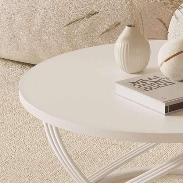 Contemporary Nordic Rock Slab & Iron Round Top X-Base Coffee Table For Living Room And Bedroom - Image 5