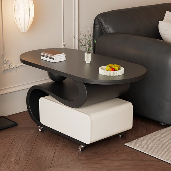 Contemporary Nordic Rock Slab & Carbon Steel Oval Coffee Table With 1-Drawer For Living Room And Bedroom - Image 2