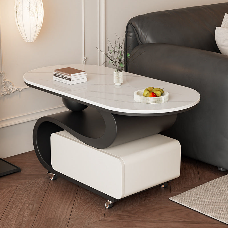 DFM-Table-BM01662-17.jpg Contemporary Nordic Rock Slab & Carbon Steel Oval Coffee Table With 1-Drawer For Living Room And Bedroom - Image 1