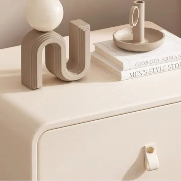 Contemporary Nordic Microfiber Leather & Plank Square Nightstand With 2 Drawers For Bedroom And Living Room - Image 17