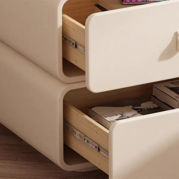 Contemporary Nordic Microfiber Leather & Plank Square Nightstand With 2 Drawers For Bedroom And Living Room - Image 8