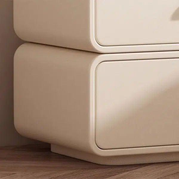 Contemporary Nordic Microfiber Leather & Plank Square Nightstand With 2 Drawers For Bedroom And Living Room - Image 10