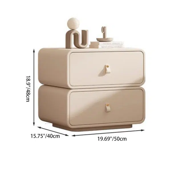 Contemporary Nordic Microfiber Leather & Plank Square Nightstand With 2 Drawers For Bedroom And Living Room - Image 7