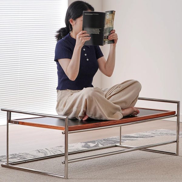 Contemporary Nordic Plank, Wood & Stainless Steel Rectangular Coffee Table With 90?? Flip Top For Living Room And Bedroom - Image 13