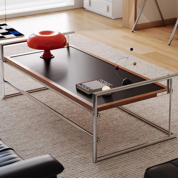 Contemporary Nordic Plank, Wood & Stainless Steel Rectangular Coffee Table With 90?? Flip Top For Living Room And Bedroom - Image 9