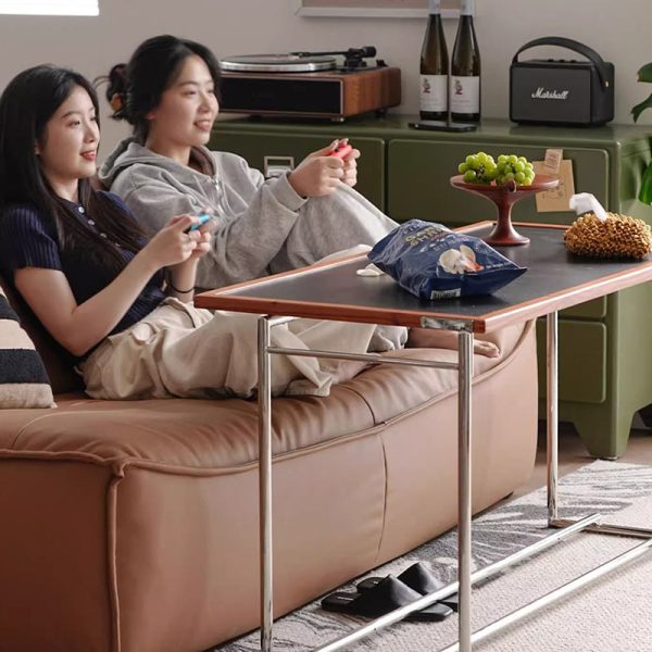 Contemporary Nordic Plank, Wood & Stainless Steel Rectangular Coffee Table With 90?? Flip Top For Living Room And Bedroom - Image 2