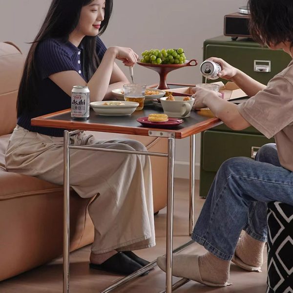 Contemporary Nordic Plank, Wood & Stainless Steel Rectangular Coffee Table With 90?? Flip Top For Living Room And Bedroom - Image 10