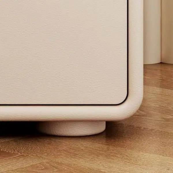 Contemporary Nordic Microfiber Leather, Wood & Glass Square Nightstand With 2 Drawers For Bedroom And Living Room - Image 7