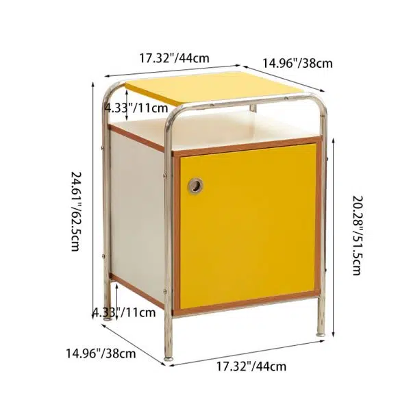 Contemporary Nordic Plank & Stainless Steel Rectangular Nightstand With 1-Cabinet For Bedroom And Living Room - Image 4