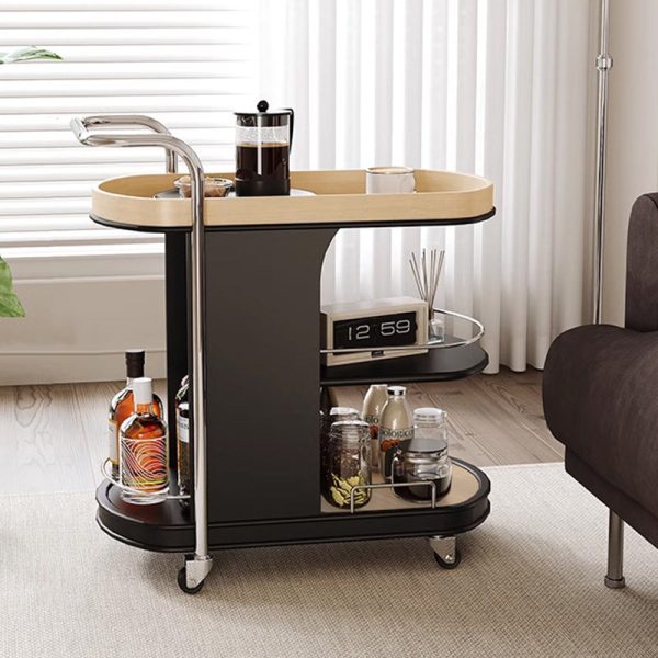 Contemporary Nordic MDF & Stainless Steel Oval Rolling Side Table 3-Tier For Bedroom And Living Room - Image 9