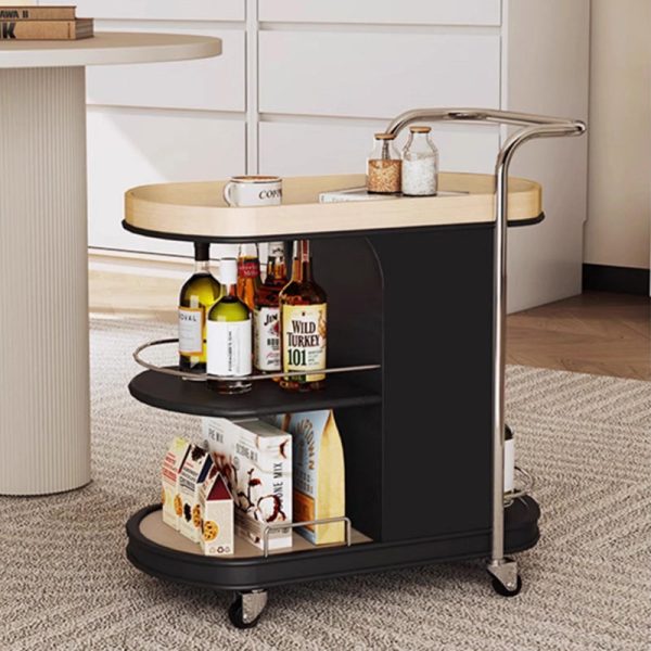 Contemporary Nordic MDF & Stainless Steel Oval Rolling Side Table 3-Tier For Bedroom And Living Room - Image 3