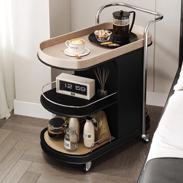 Contemporary Nordic MDF & Stainless Steel Oval Rolling Side Table 3-Tier For Bedroom And Living Room - Image 10