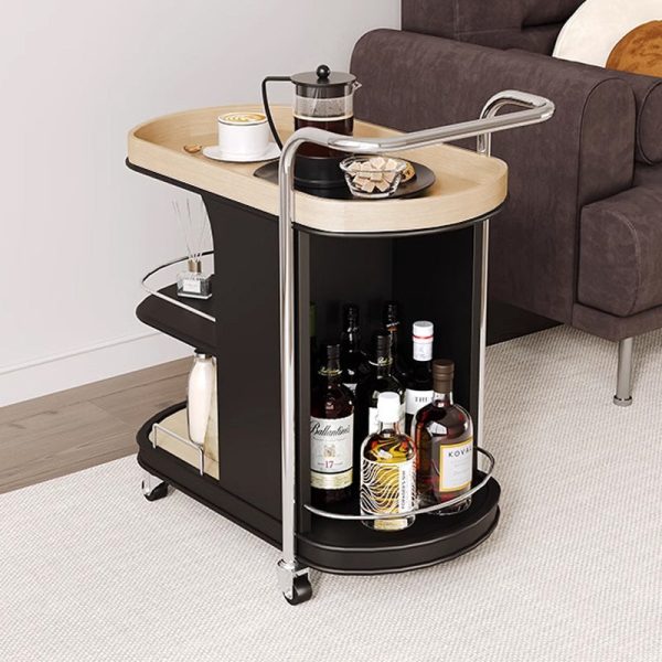 Contemporary Nordic MDF & Stainless Steel Oval Rolling Side Table 3-Tier For Bedroom And Living Room - Image 8