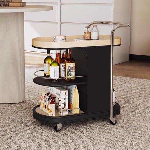 Contemporary Nordic MDF & Stainless Steel Oval Rolling Side Table 3-Tier For Bedroom And Living Room - Image 11