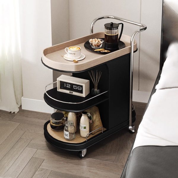 Contemporary Nordic MDF & Stainless Steel Oval Rolling Side Table 3-Tier For Bedroom And Living Room - Image 2