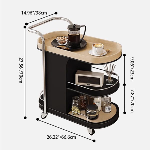 Contemporary Nordic MDF & Stainless Steel Oval Rolling Side Table 3-Tier For Bedroom And Living Room - Image 4