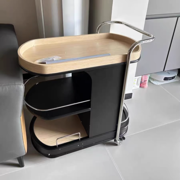 Contemporary Nordic MDF & Stainless Steel Oval Rolling Side Table 3-Tier For Bedroom And Living Room - Image 13