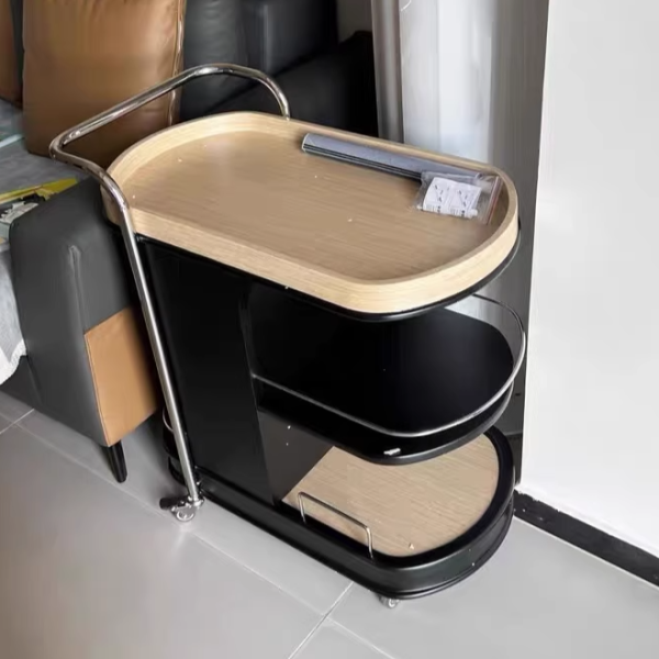 Contemporary Nordic MDF & Stainless Steel Oval Rolling Side Table 3-Tier For Bedroom And Living Room - Image 12