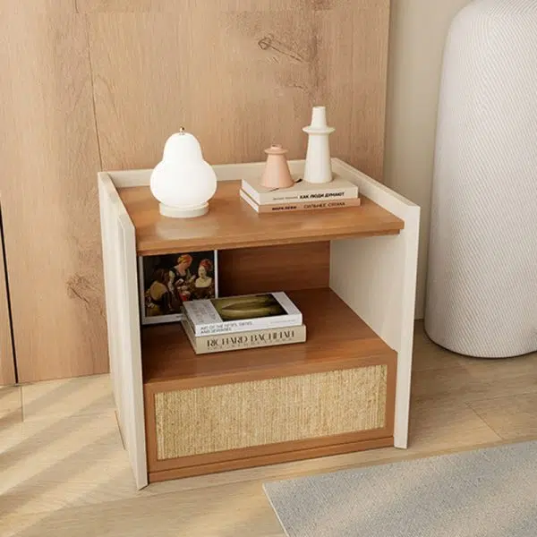 Contemporary Nordic Wood Square Nightstand With 1-Drawer Storage For Bedroom & Living Room - Image 8