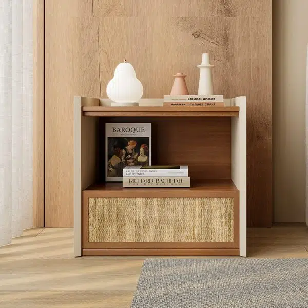 Contemporary Nordic Wood Square Nightstand With 1-Drawer Storage For Bedroom & Living Room - Image 2