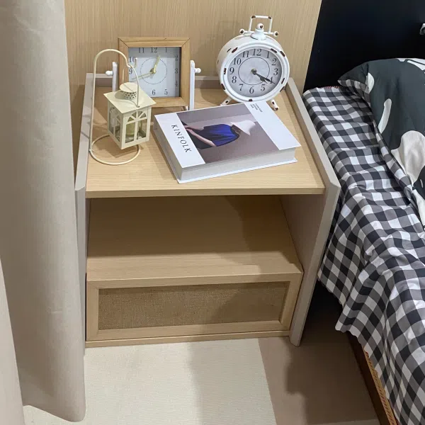 Contemporary Nordic Wood Square Nightstand With 1-Drawer Storage For Bedroom & Living Room - Image 11