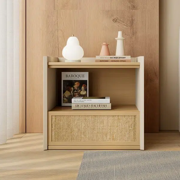 Contemporary Nordic Wood Square Nightstand With 1-Drawer Storage For Bedroom & Living Room - Image 3