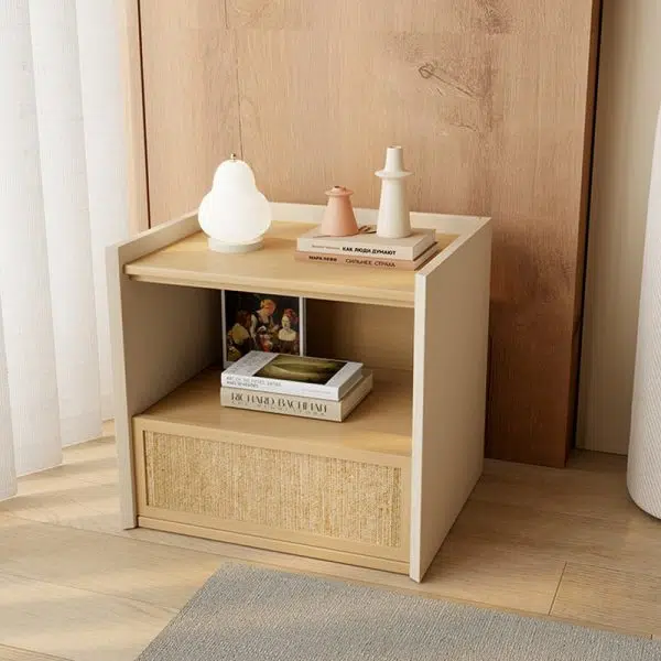 Contemporary Nordic Wood Square Nightstand With 1-Drawer Storage For Bedroom & Living Room - Image 6