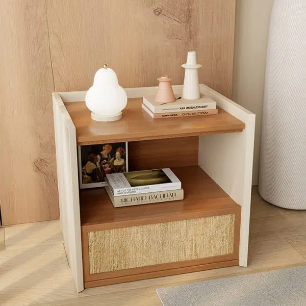 Contemporary Nordic Wood Square Nightstand With 1-Drawer Storage For Bedroom & Living Room - Image 7