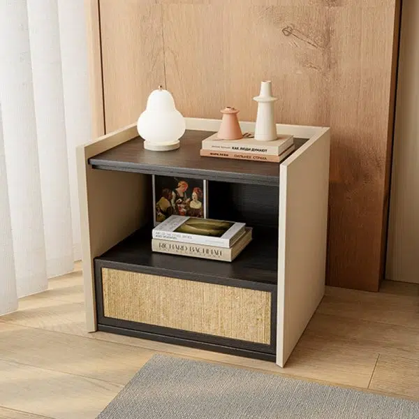 Contemporary Nordic Wood Square Nightstand With 1-Drawer Storage For Bedroom & Living Room - Image 9