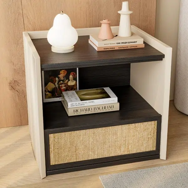 Contemporary Nordic Wood Square Nightstand With 1-Drawer Storage For Bedroom & Living Room - Image 10