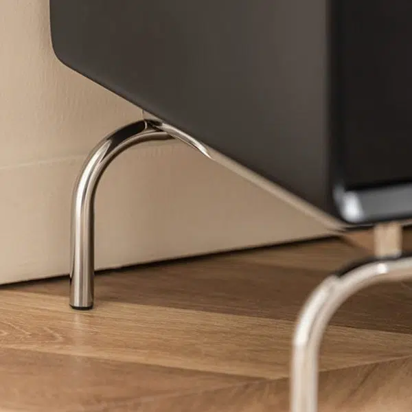 Contemporary Nordic Wood & Stainless Steel Rectangular Nightstand With 2 Drawers For Bedroom & Living Room - Image 6