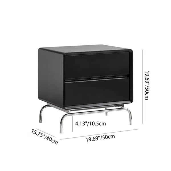 Contemporary Nordic Wood & Stainless Steel Rectangular Nightstand With 2 Drawers For Bedroom & Living Room - Image 4