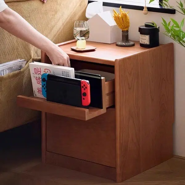 Contemporary Nordic Solid Wood Rectangular Nightstand With 2 Drawers For Bedroom & Living Room - Image 10