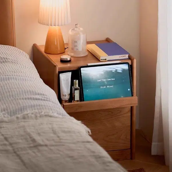 Contemporary Nordic Solid Wood Rectangular Nightstand With 2 Drawers For Bedroom & Living Room - Image 14