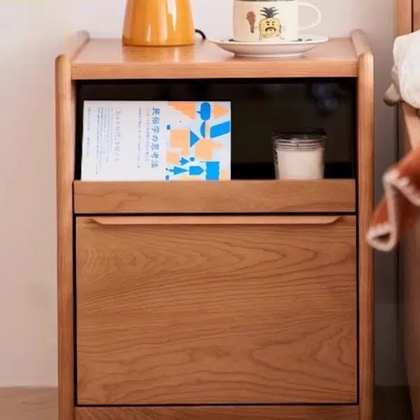 Contemporary Nordic Solid Wood Rectangular Nightstand With 2 Drawers For Bedroom & Living Room - Image 15