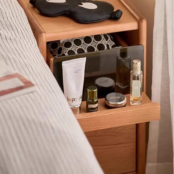 Contemporary Nordic Solid Wood Rectangular Nightstand With 2 Drawers For Bedroom & Living Room - Image 9