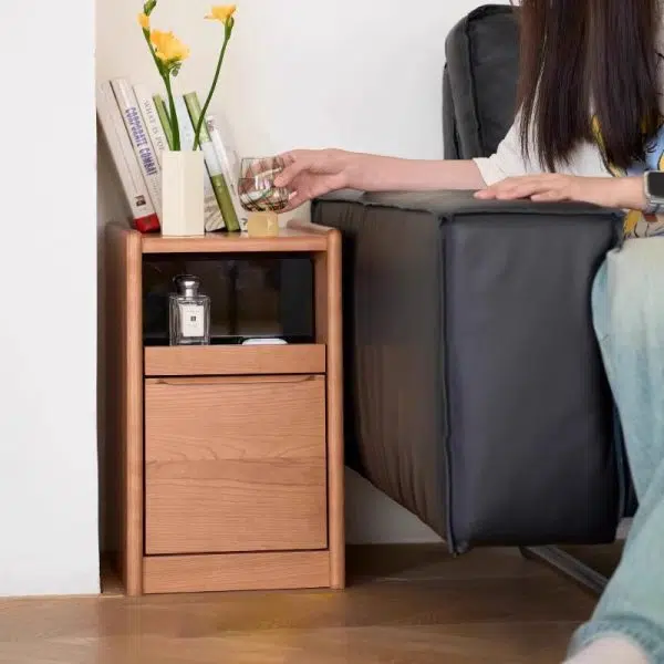 Contemporary Nordic Solid Wood Rectangular Nightstand With 2 Drawers For Bedroom & Living Room - Image 16