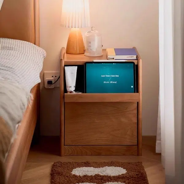 Contemporary Nordic Solid Wood Rectangular Nightstand With 2 Drawers For Bedroom & Living Room - Image 2