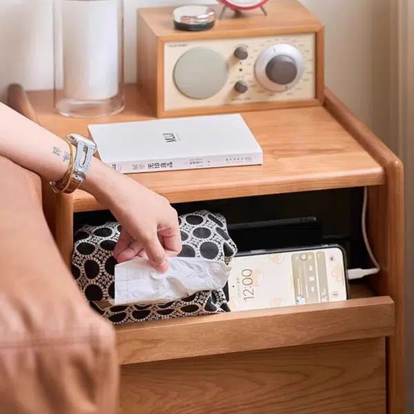 Contemporary Nordic Solid Wood Rectangular Nightstand With 2 Drawers For Bedroom & Living Room - Image 6