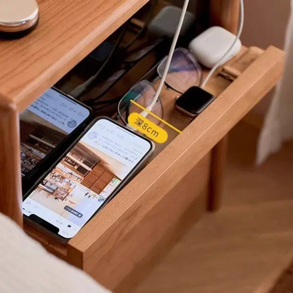 Contemporary Nordic Solid Wood Rectangular Nightstand With 2 Drawers For Bedroom & Living Room - Image 7