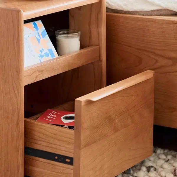 Contemporary Nordic Solid Wood Rectangular Nightstand With 2 Drawers For Bedroom & Living Room - Image 8